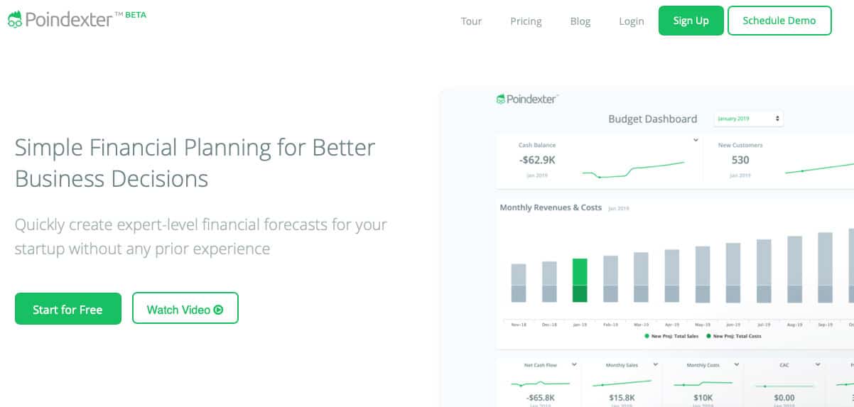 Poindexter financial planning software for startups