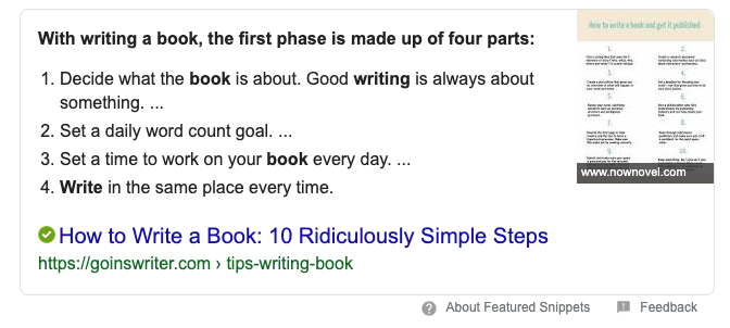 How To Write A Book Featured Snippet Example Of A Best Seo Tips