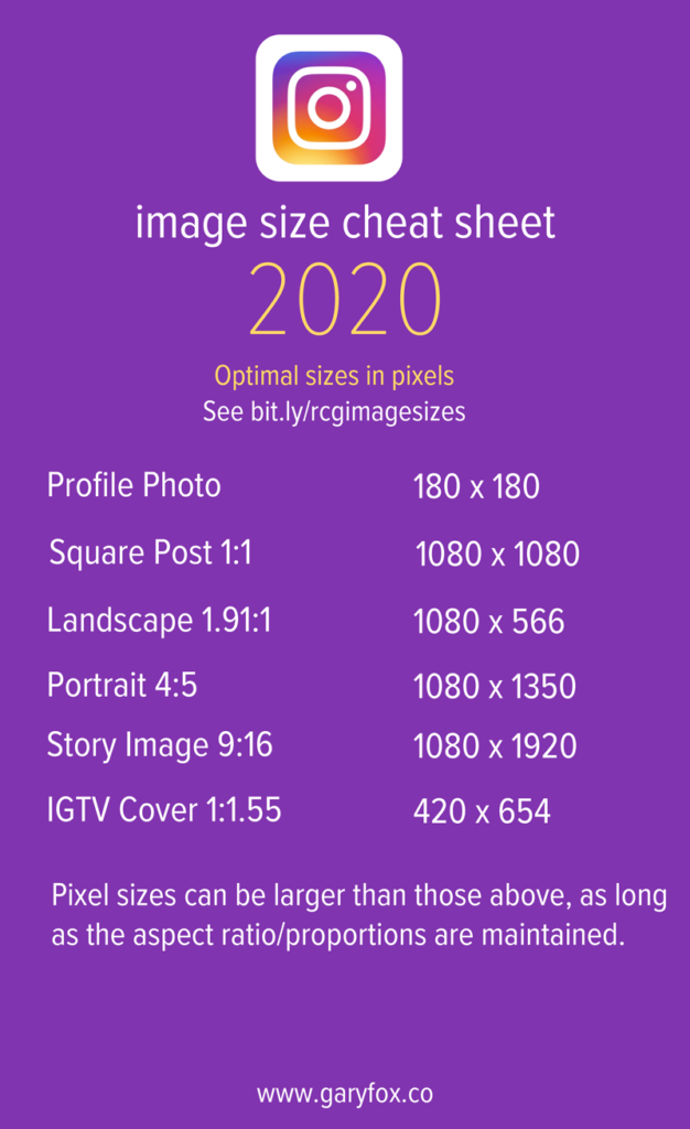 instagram social media cheat sheet image sizes 2020