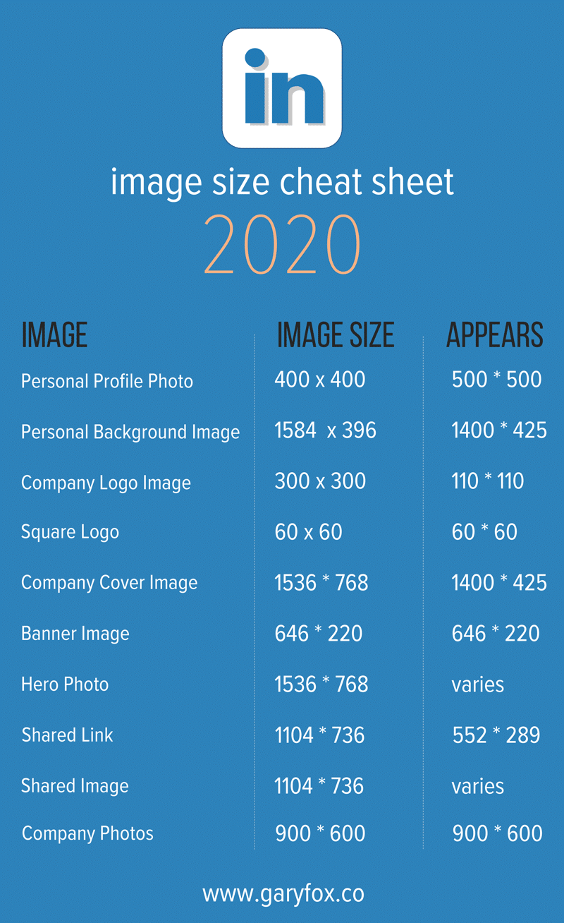 Linkedin Image Size Cheat Sheet 2020